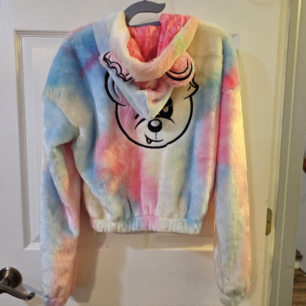 NWT RAVE Hoodie Scummy Bears Fuzzy Crop Size Medium - Picture 5 of 15